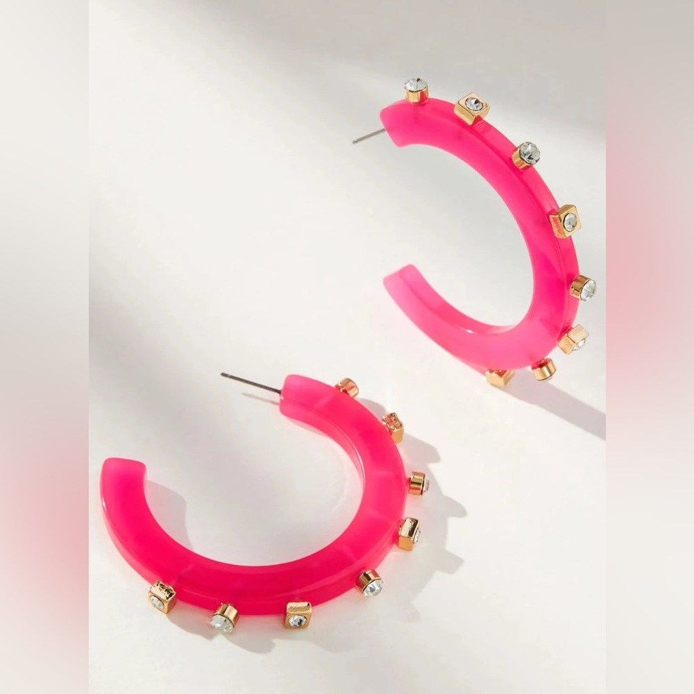 *LIKE NEW!* Smith & Co. 2" City Girl Hoop Earrings in Color Pink Flamingo